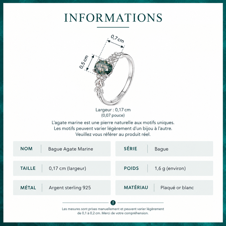 Bague Agate Mousse – Argent 925 & Feuillage Scintillant